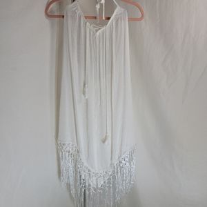 Cupshe NWT swim cover up white halter style with fringe small to medium